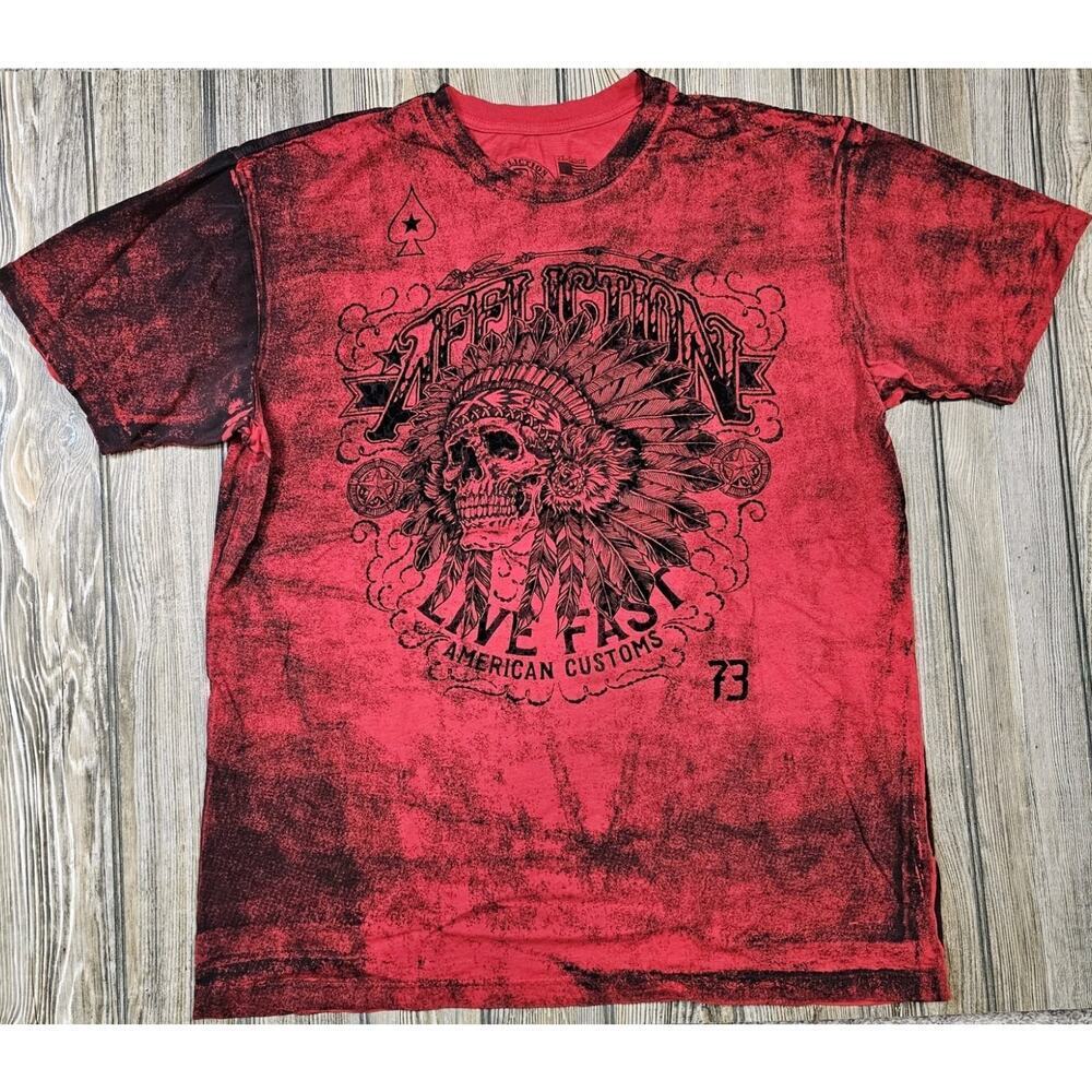 Affliction American Custom Red Skull Grunge Shirt Size 2XL Native